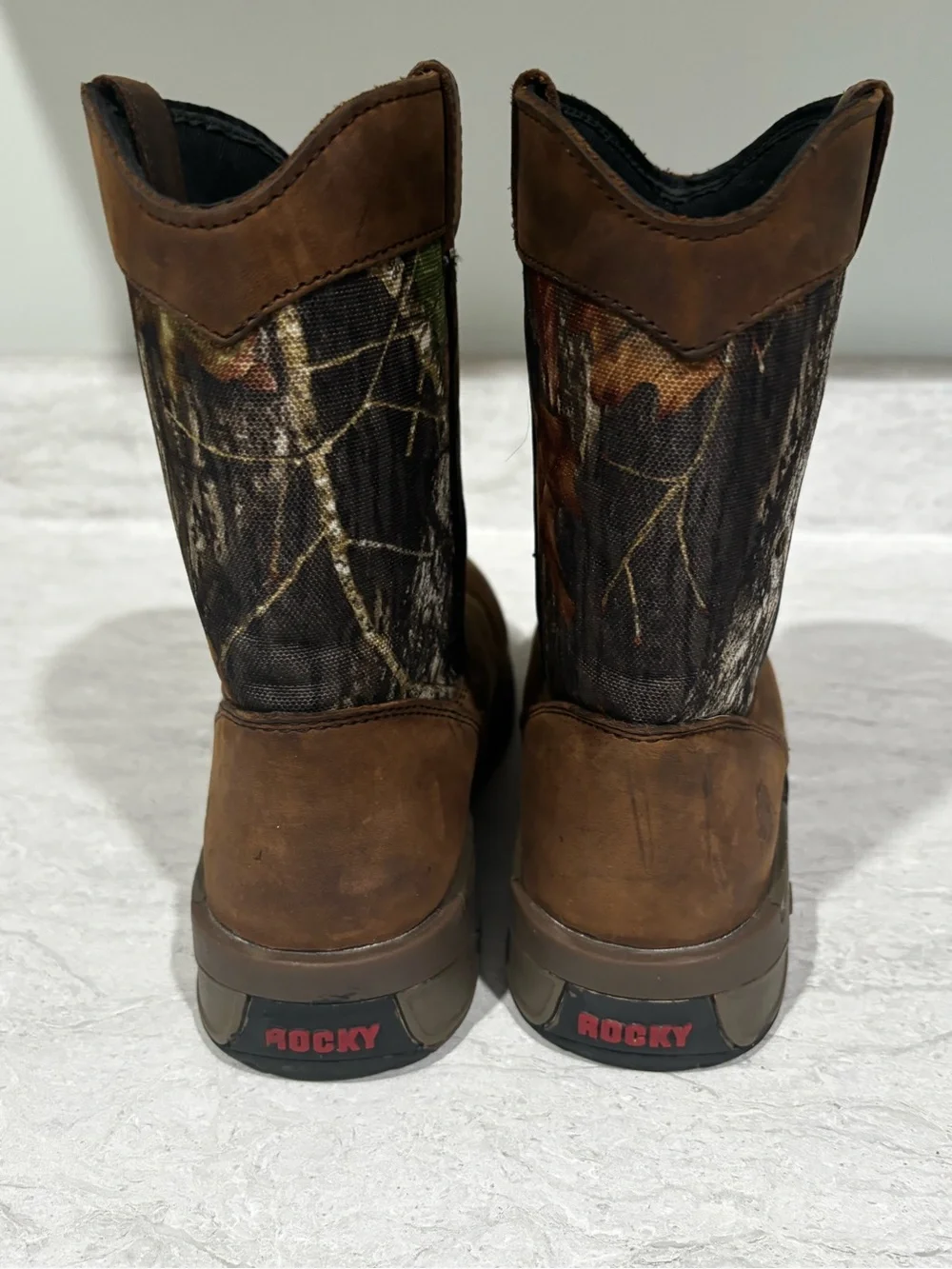 Rocky Brown Leather Work Boots with Realtree Camouflage Shaft